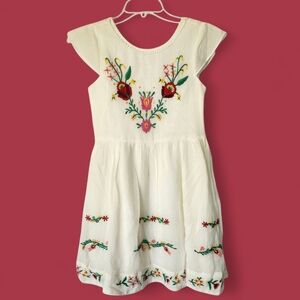 DERHY KIDS‎ Gauzy Embroidered Floral Bohemian 100% Cotton Dress Sz 10/12 Wedding